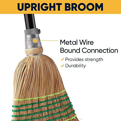 Heavy-Duty Commercial Corn Broom with 60-Inch Long Handle for Yard & Garage