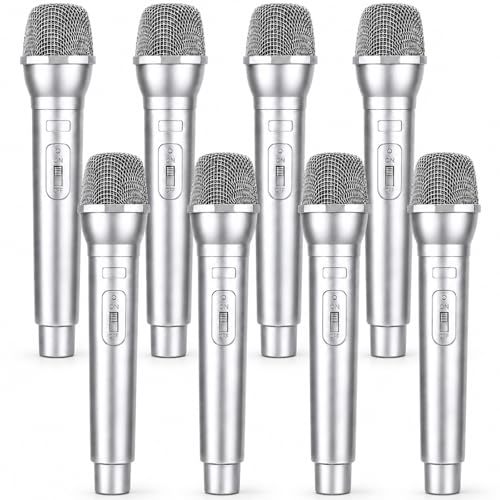 Facmogu 8-Pack Silver Fake Plastic Microphone Props for Halloween Party Stage