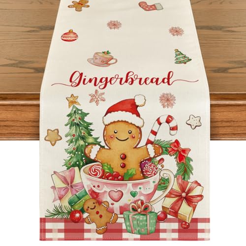 Artoid Mode Gingerbread Man Xmas Table Runner 13x36 Inch Home Holiday Decor