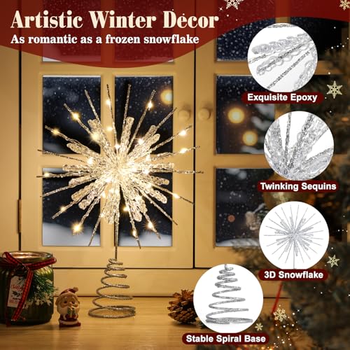 12.2 Inch Lighted Snowflake Christmas Tree Topper with Remote & USB