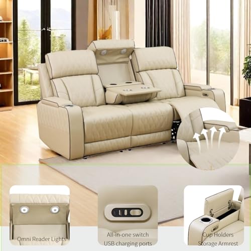 3-Piece Power Reclining Sofa Set with LED Lights, USB Ports & Storage, Beige