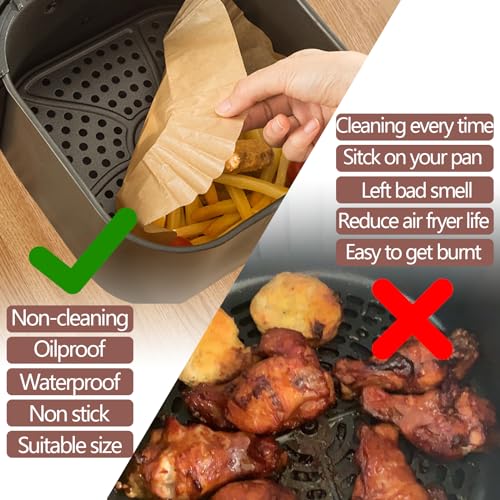 UBeesize 9 Inch Air Fryer Paper Liners, 400 PCS Parchment Paper, Air Fryer Disposable Paper Liners for Microwave, Non-Stick Sheets Square Free of Bleach£¨Bottom size 8 Inch£©