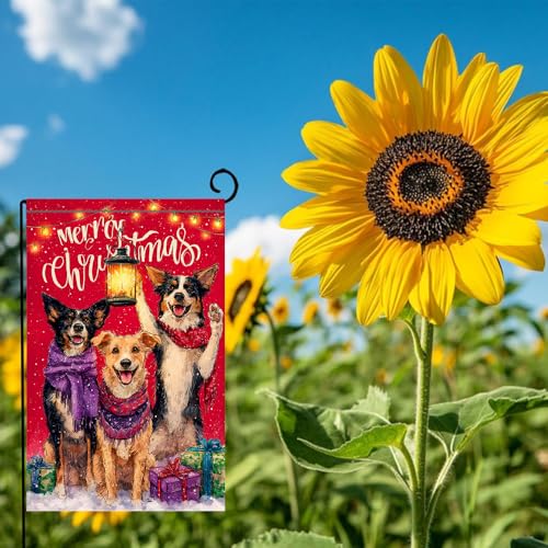 Cmialusie Colorful Christmas Garden Flag 11.81 x 17.72 Inch Dog Holiday Decor