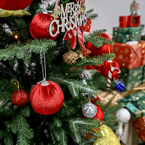 Red Velvet Christmas Ornament Balls Hanging Set - 10pcs, Variation B