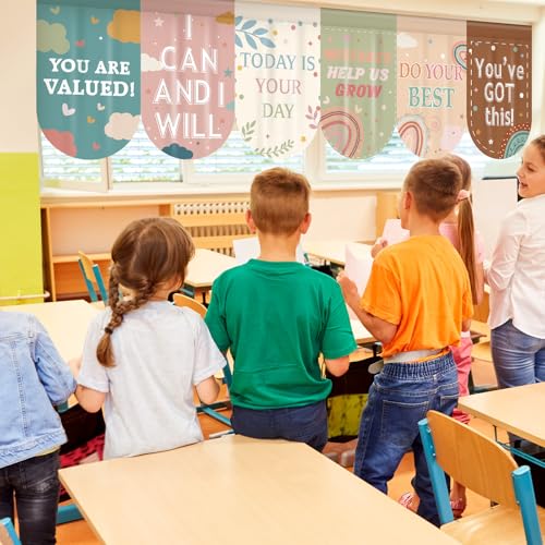 8-Piece Boho Rainbow Classroom Curtain Set, 36x24 Velvet Window Panels