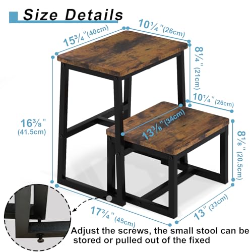 3-in-1 Heavy Duty Wooden Step Stool, 500lb Capacity with Metal Frame