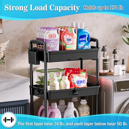4-Tier Rolling Utility Cart with Drawer, Hooks & Lockable Wheels