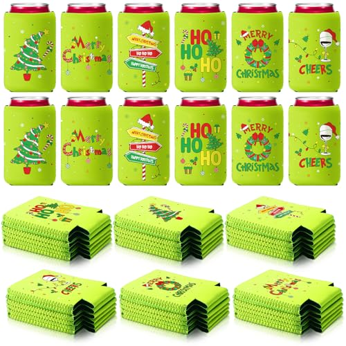 Christmas Beer Can Coolers - 60 Pack Insulated Neoprene Sleeves for 12oz Cans & Bottles