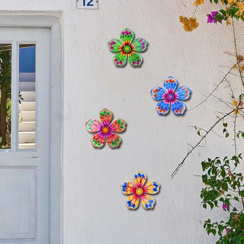4-Piece Metal Flower Wall Decor - 6.2-Inch Rust-Proof Garden Art Set