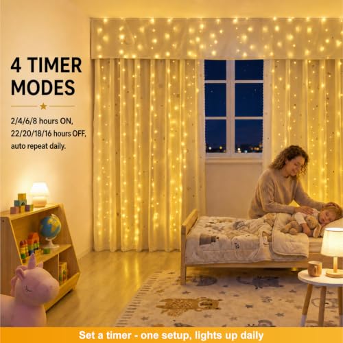 300 LED Fairy Curtain Lights - 9.8x9.8ft USB Hanging String Light with Remote