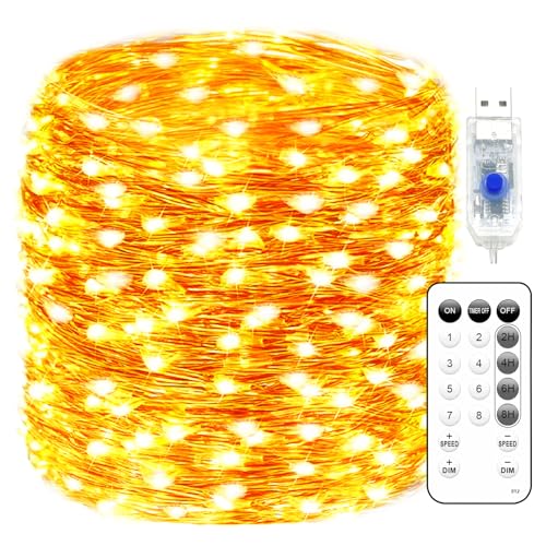 Warm White LED Fairy String Lights - 66ft 200 LED USB Lights with Remote