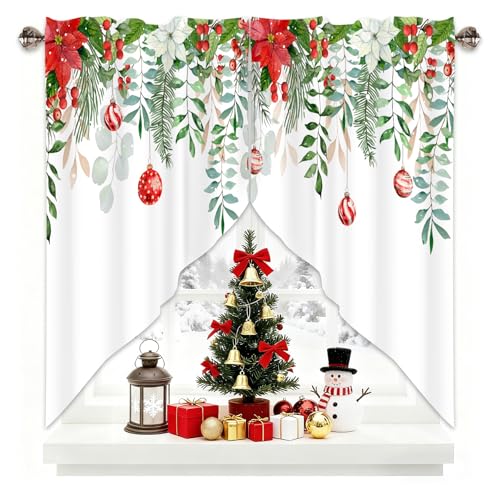 AYTTBIS Christmas Green Leaves Swag Valances for Windows 36x36 in - Pack of 2