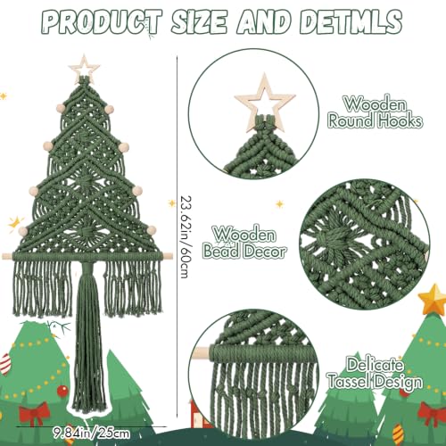 HunnmingRe Green Large Macrame Christmas Tree Decor - Festive Holiday Wall Hanging
