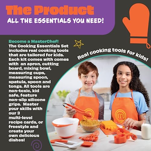 Kids Cooking Essentials Set 9-Piece Kit with Apron and Recipe Cards
