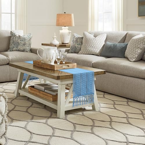 OTOSTAR Boho Table Runner Blue 12x36 Inches Woven Rustic Farmhouse Decor