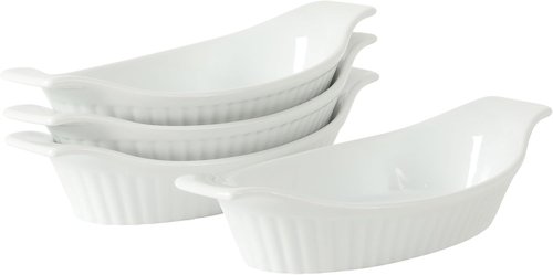 Gibson Home Oval Au Gratin Baking Dishes - 4-Piece Set, 9 oz Ceramic Mini Casserole Bowls, White