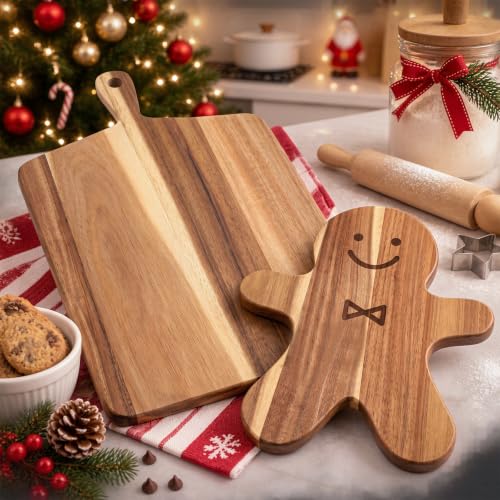 Vesici Gingerbread Man & Square Christmas Cutting Boards set (2 pcs) Acacia Wood