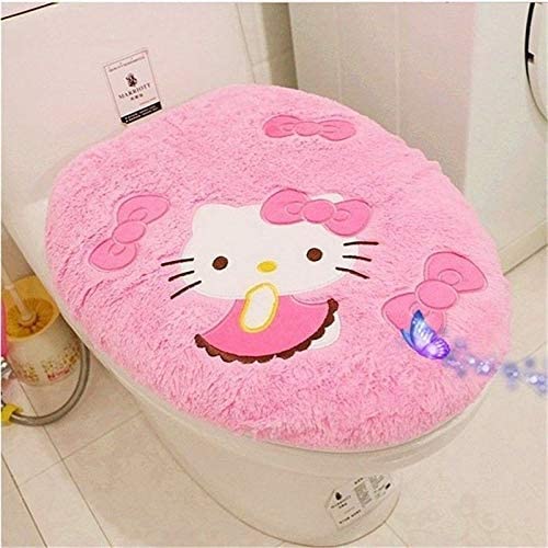 Cute Pink 4-Piece Bathroom Set - Non-Slip Bath Mat & Toilet Lid Cover