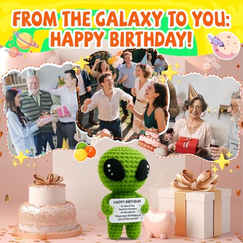 Funny Crochet Alien Birthday Gift with Card for Son and Men