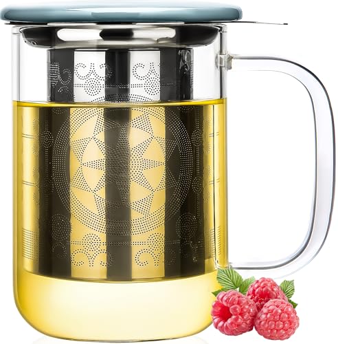 Aquach 18oz Borosilicate Glass Tea Cup with Infuser & Lid - Modern Brew Mug
