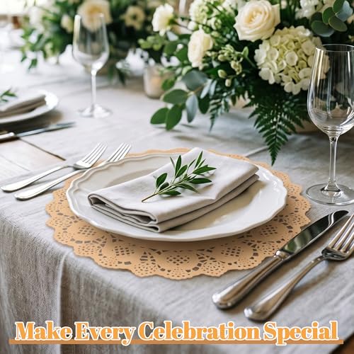 13.5 Inch Round Kraft Paper Doilies - 100 Pack Rustic Lace Placemats