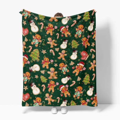Horaldaily Christmas Green Gingerbread Flannel Throw Blanket 50x60 (Green) - 50x60