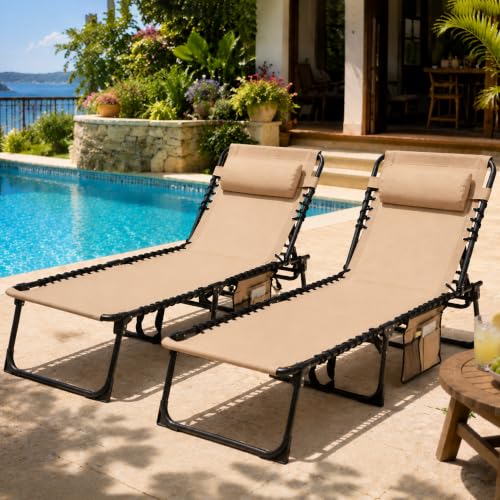 2-Pack Adjustable Folding Chaise Lounge Chair with Pillow - 400lbs Capacity