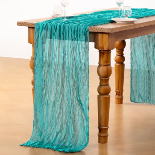Teal Green Cheesecloth Table Runner, 35 x 120 Inch Boho Gauze Table Decor