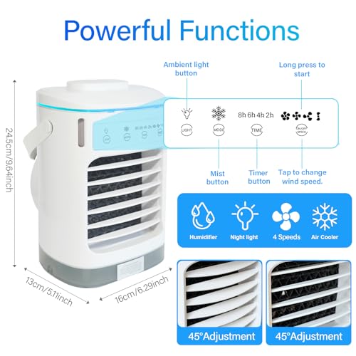 Portable Air Conditioner 900ml Mini Cooler Fan with 4 Speeds and Timer