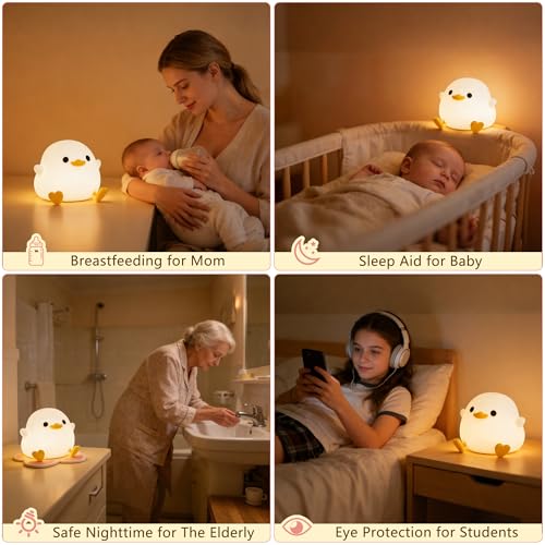 Cute Duck Night Light, Rechargeable Squishy Silicone Nursery Lamp