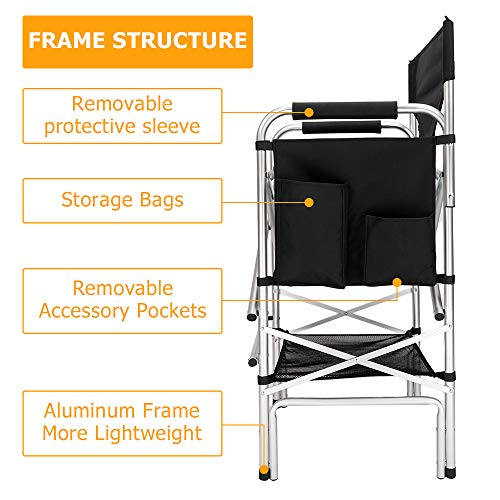 Folding Director's Chair with Side Table and Footrest, Portable Makeup Seat