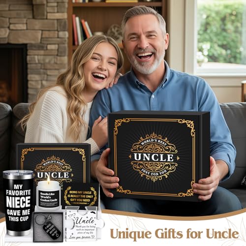 Pradnel Uncle Gift from Niece Nephew - Funny Uncle Gift Set for Men - Gift Box for Birthday, Christmas, Father's Day - Includes Tumbler & Candle - THIS listing