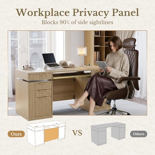 59-Inch Electric Standing Desk with 8 Drawers, Keyboard Tray & Charging Port