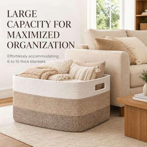Large Cotton Rope Storage Basket - 22" x 17" x 12" Woven Organizer
