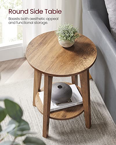 2-Tier Small Round Side Table, Mid-Century Modern End Table, Honey Brown