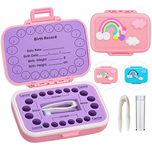 Baby Teeth Keepsake Box - Tooth Fairy Storage Organizer with Tweezers (Pink)