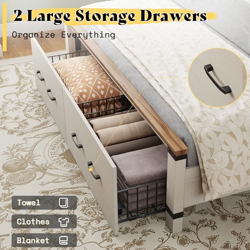 2-Piece Rustic Farmhouse Queen Bed Frame and 5-Drawer Dresser Set