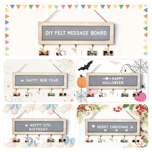Rustic Felt Letter Board & Hanging Photo Collage Wall Display with 30 Clips