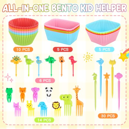 70-Piece Silicone Lunch Box Dividers and Animal Food Picks Set