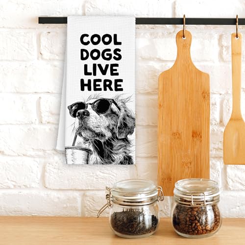 Dimurela Golden Retriever Kitchen Towels - Funny Dog Dish Hand Towel Gift