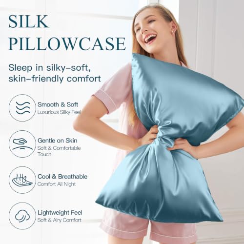 Mulberry Silk Pillowcase with Hidden Zipper, Standard 20x26, Blue Gray