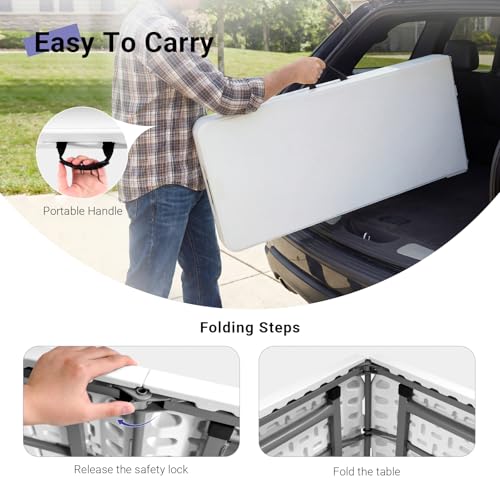 6ft Narrow Folding Table, Portable Heavy Duty Plastic Utility Table