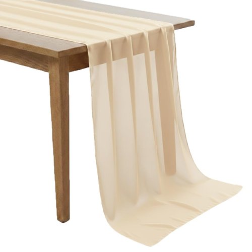 MDS Pack of 5 | Champagne Gold | 10ft Chiffon Table Runner 29x120 Inches Long Romantic Rustic Sheer Gauze Runner for Wedding Bridal Shower Birthday Banquets Engagement Spring Easter Boho Decorations
