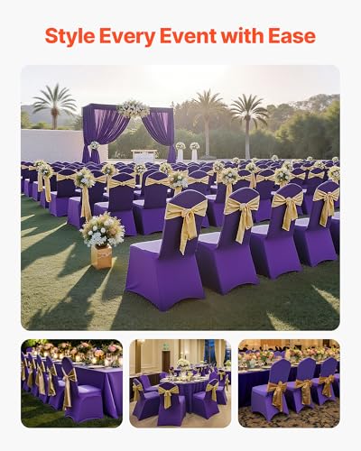 Stretch Polyester Spandex Chair Covers for Wedding & Dining - 50PCS (Purple)