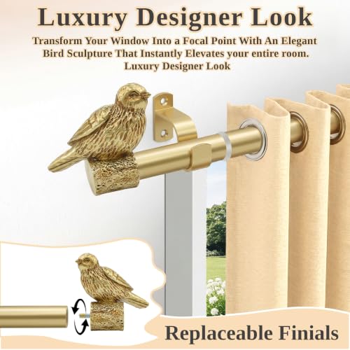 Antique Gold Bird Curtain Rod Finials for 1 or 7/8 Inch Rods (2 Pack)