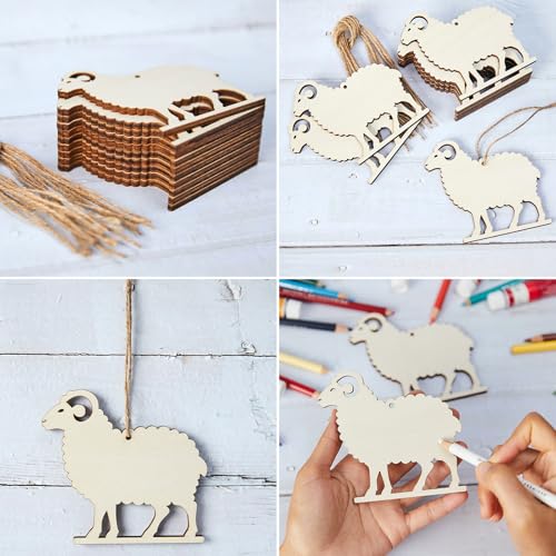 Unfinished wooden sheep ornaments, 10 pcs wall decor twine crafts