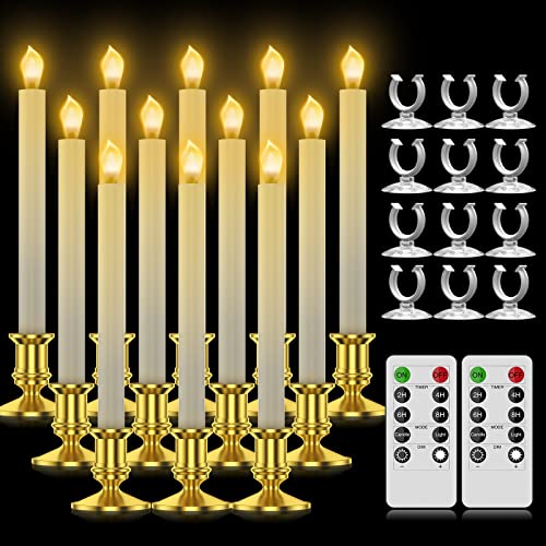 RONXS 12pcs Gold LED Window Candles with Timer Flameless Battery Operated