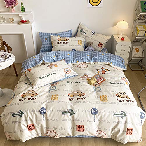Twin 100% Cotton Duvet Cover Set - Transportation Car Print Bedding
