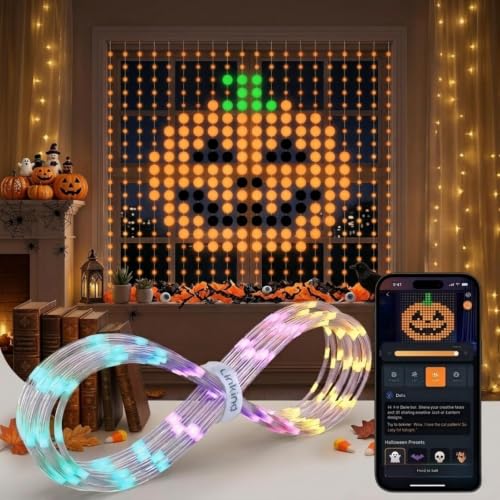 Linkind Halloween 400 LED Color Changing Curtain Lights 4.9×4.5ft - AiDot App & Voice Control
