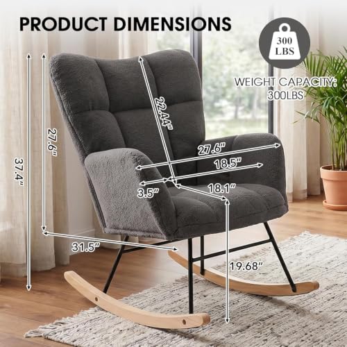 Teddy Upholstered Nursery Rocking Chair with High Back and Armrests